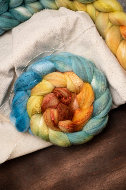 Organic Polwarth and Silk Combed Top / Roving Wool Fiber 1 pound